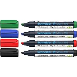 Zestaw markerów do tablic SCHNEIDER Maxx 293, 2-5 mm, 4 szt., pudełko z zawieszką, mix kolorów