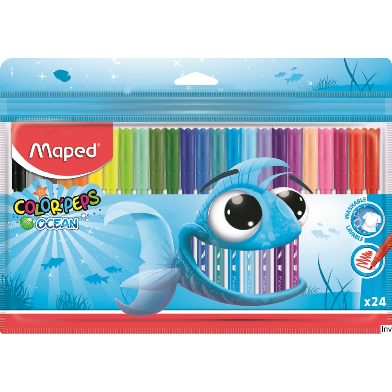 Flamastry Maped Color'Peps Ocean 24 kolory w etui, zmywalne, intensywne kolory, grubość końcówki 2 mm