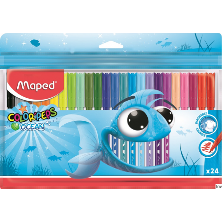 Flamastry Maped Color'Peps Ocean 24 kolory w etui, zmywalne, intensywne kolory, grubość końcówki 2 mm