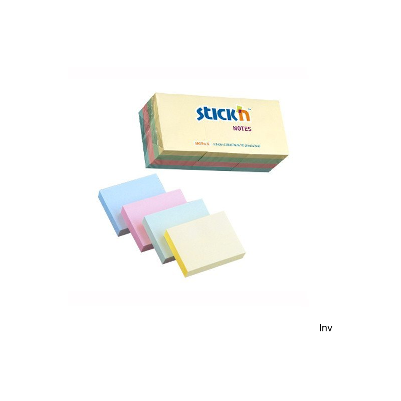 Bloczki samoprzylepne StickN 38x51 mm pastelowe 12 sztuk x 100 kartek