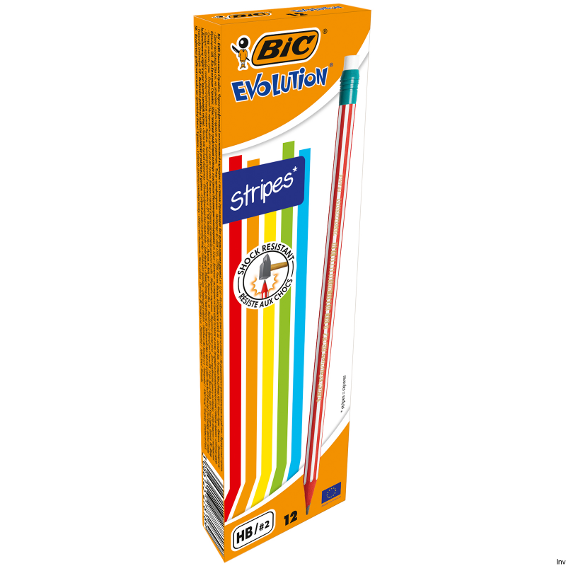 Ołówek grafitowy BIC Evolution Stripes 646 HB z gumką, bezdrzewny, odporny na złamania, 2,3 mm