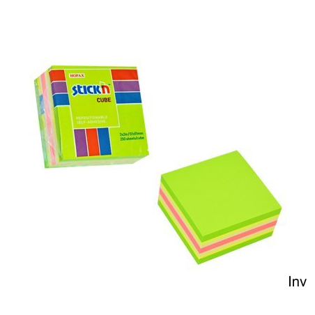 Bloczek samoprzylepny StickN 51x51 mm zielony-mix neon i pastelowy 21534