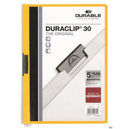 Skoroszyt DURABLE DURACLIP Original 30, żółty, pojemność do 30 kartek, metalowy klips