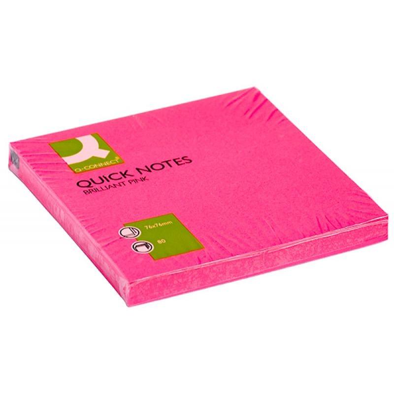 PAKIET Bloczek samoprzylepny Q-CONNECT Brilliant, 76x76mm, 1x80 kart., różowy