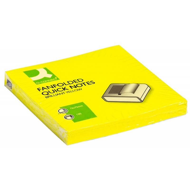 Bloczek samoprzylepny Q-CONNECT Brilliant Z-Notes, 76x76mm, 100 kart., neon, żółty