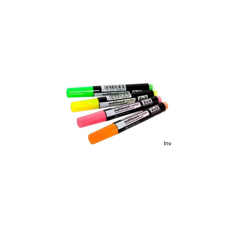 Markery suchościeralne 2x3 fluorescencyjne 4 sztuki w kolorach żółtym, pomarańczowym, zielonym i różowym