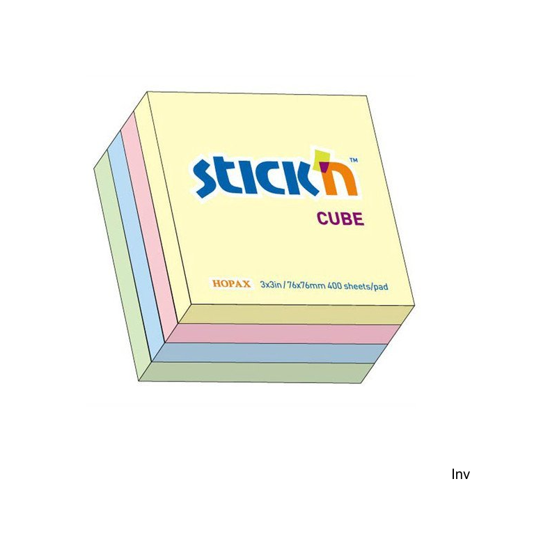 Bloczek samoprzylepny StickN 76x76 mm 400 kartek mix 4 pastelowe kolory