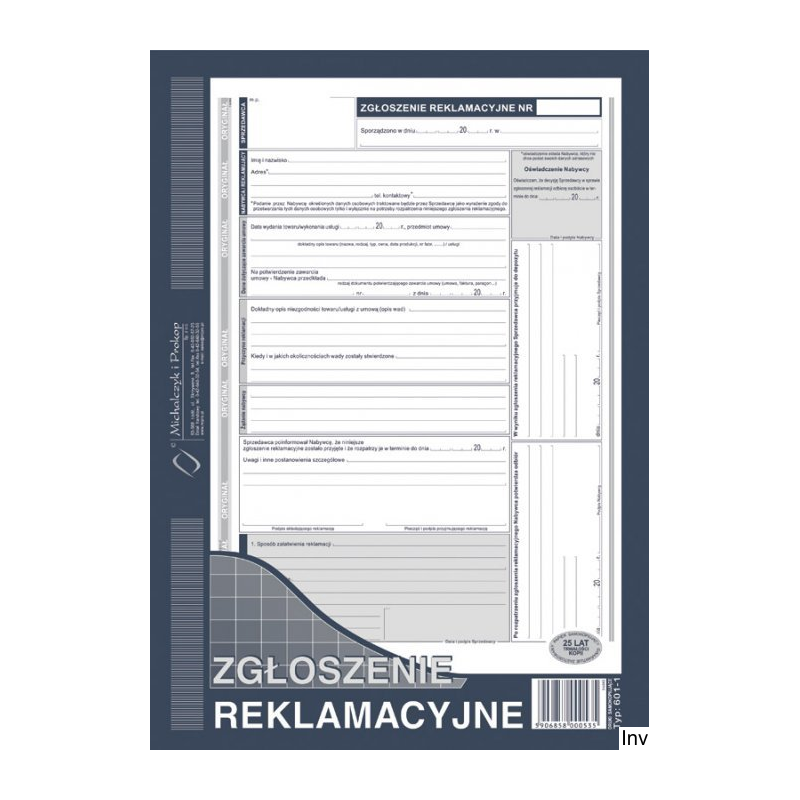 601-1 Zgłoszenie reklamacji MICHALCZYK&PROKOP A4 40 kartek