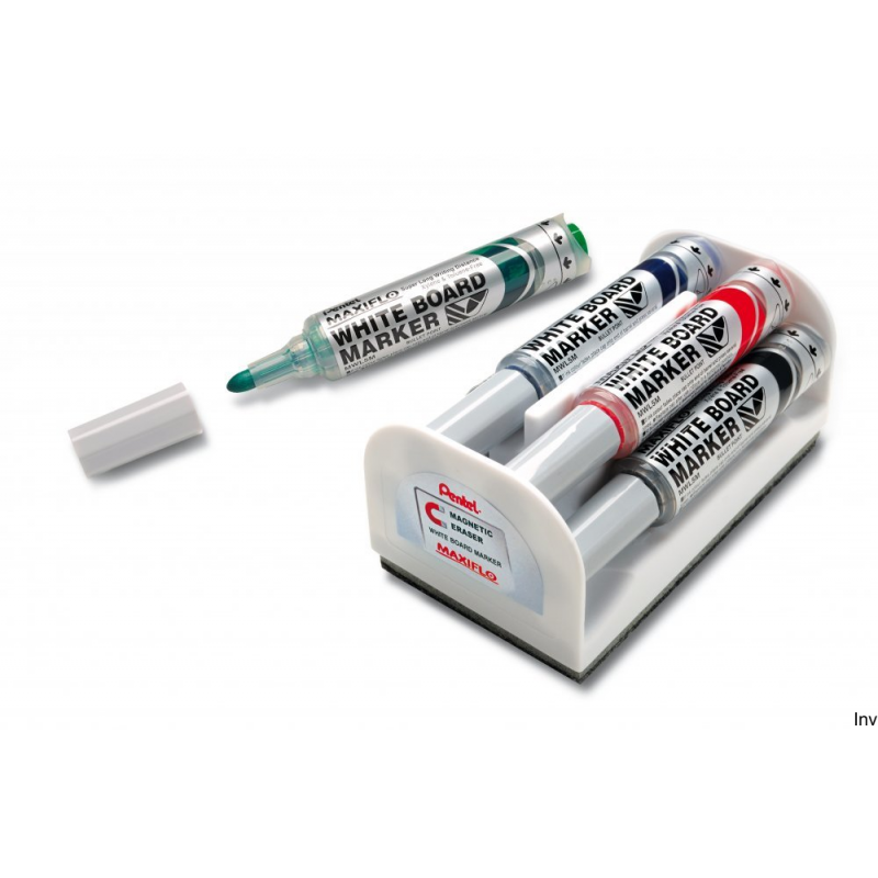 Pentel Marker MAXIFLO 4 sztuki z gąbką magnetyczną do tablic białych i ceramicznych