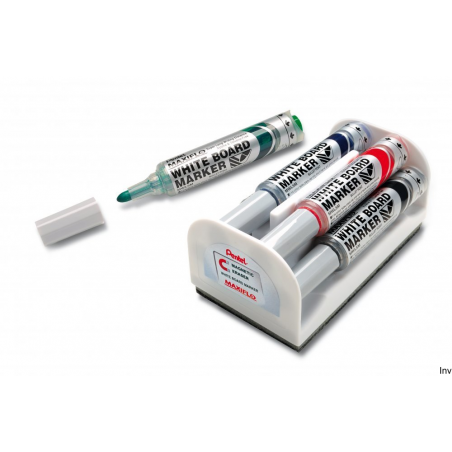 Pentel Marker MAXIFLO 4 sztuki z gąbką magnetyczną do tablic białych i ceramicznych