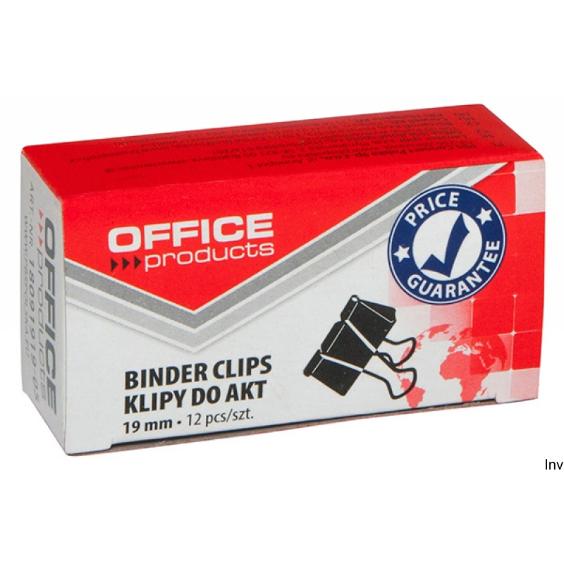 Klipy do dokumentów Office Products 19mm, czarne, metalowe, 12 sztuk