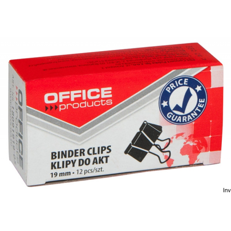 Klipy do dokumentów Office Products 19mm, czarne, metalowe, 12 sztuk