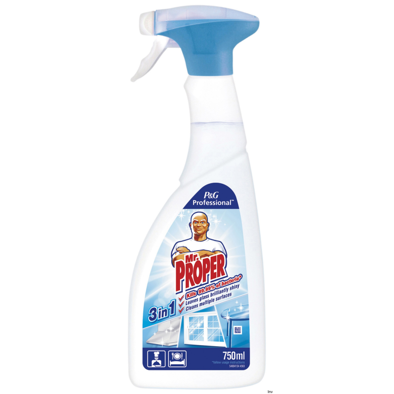 Mr. Proper Płyn spray 750 ml 3w1 do czyszczenia i dezynfekcji powierzchni szklanych i metalowych