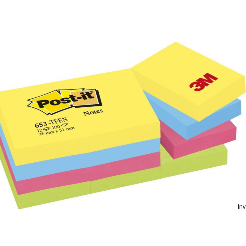 Bloczek samoprzylepny Post-It 3M, 38x51 mm, 12 sztuk, paleta energetyczna, gramatura 70-72 g/m²