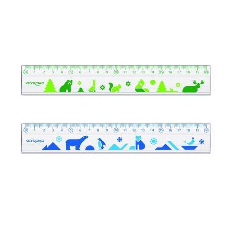 Linijka plastikowa KEYROAD, 20cm, transparentna z nadrukiem deco, zawieszka