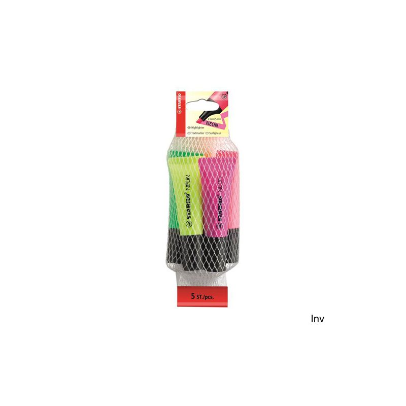 Zakreślacz Stabilo neonowy, komplet 5 sztuk, fluorescencyjne kolory, grubość linii 2-5 mm