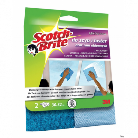 Ścierka z mikrofibry Scotch Brite do szyb i luster, 2 sztuki, ciemno/jasnoniebieska, 300x320 mm