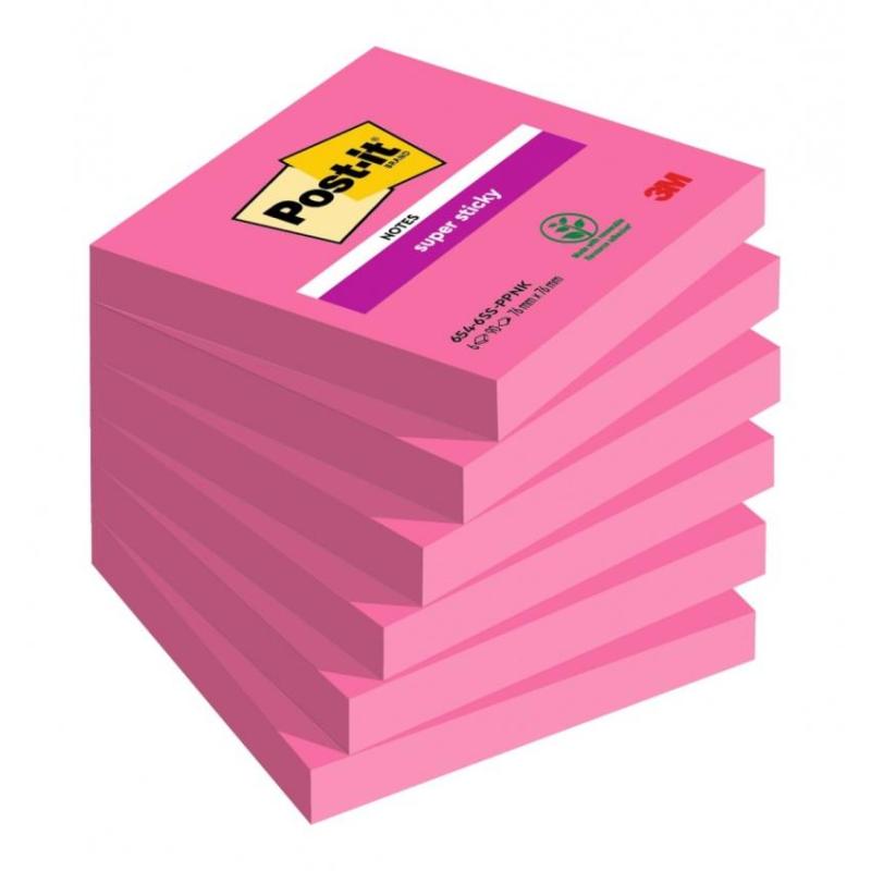 Karteczki samoprzylepne Post-it Super Sticky (654-6SS-PNK), 76x76mm, 6x90 kart., fuksja