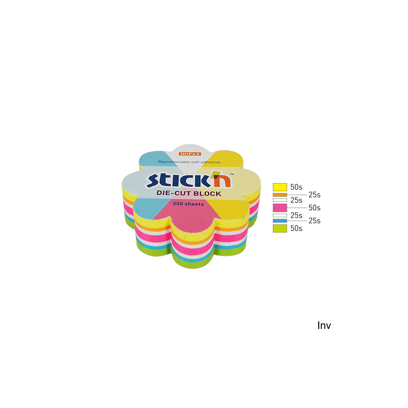 Notes samoprzylepny StickN kwiatek 67x67 mm mix 5 kolorów neonowych i białych, 250 karteczek