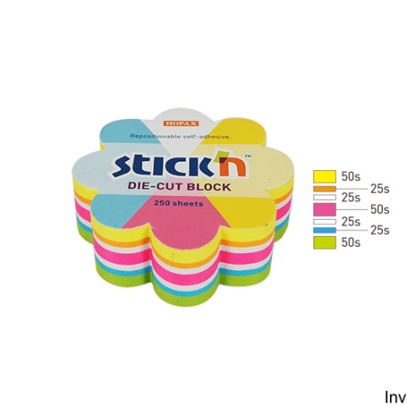 Notes samoprzylepny StickN kwiatek 67x67 mm mix 5 kolorów neonowych i białych, 250 karteczek