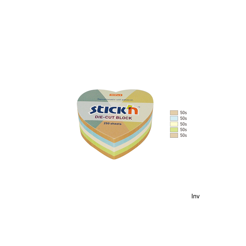 StickN Notes samoprzylepne serce 64x67 mm mix 5 kolorów pastelowych recykling 250 sztuk