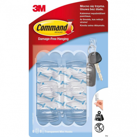 Haki wielokrotnego użytku Command 3M, małe, transparentne, 6 sztuk, do dekoracji, obciążenie do 225 g