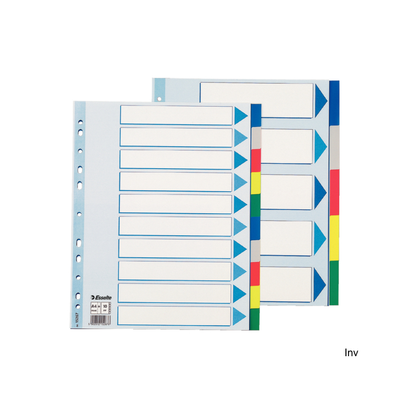 Przekładki plastikowe A4 Esselte MAXI z PP, 10 kart, multiperforowane, z kartą informacyjną