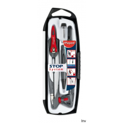 Cyrkiel Maped STOP SYSTEM 5 elementów z etui, grafit, uchwyt na ołówek, zapasowy grafit, temperówka, ołówek 0,5 mm