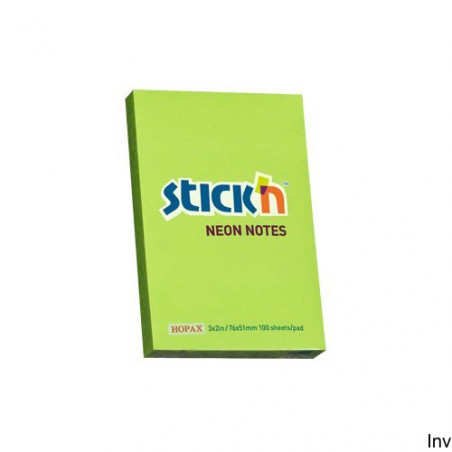 Bloczek samoprzylepny StickN 76x51 mm zielony neon 100 kartek