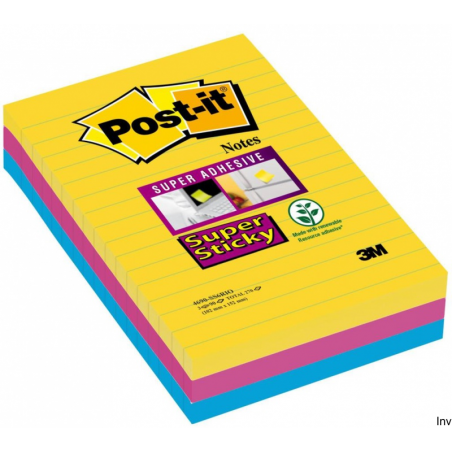 Post-It 3M Bloczek samoprzylepny Super Sticky w linie 101x152mm, mix kolorów, 3x90 sztuk, paleta Rio de Janeiro