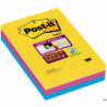 Post-It 3M Bloczek samoprzylepny Super Sticky w linie 101x152mm, mix kolorów, 3x90 sztuk, paleta Rio de Janeiro