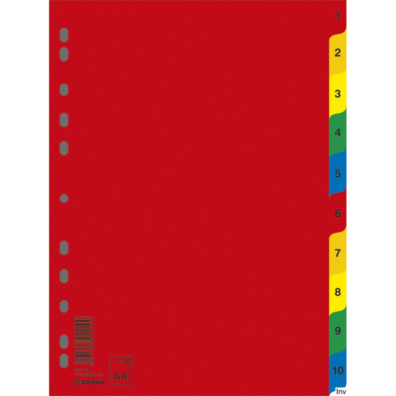 Przekładki A4 1-10 kolorowe 120m Donau, ekologiczne, 10 sztuk, format 230x297 mm