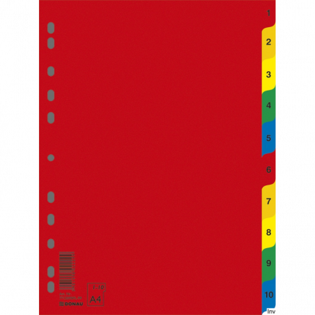 Przekładki A4 1-10 kolorowe 120m Donau, ekologiczne, 10 sztuk, format 230x297 mm