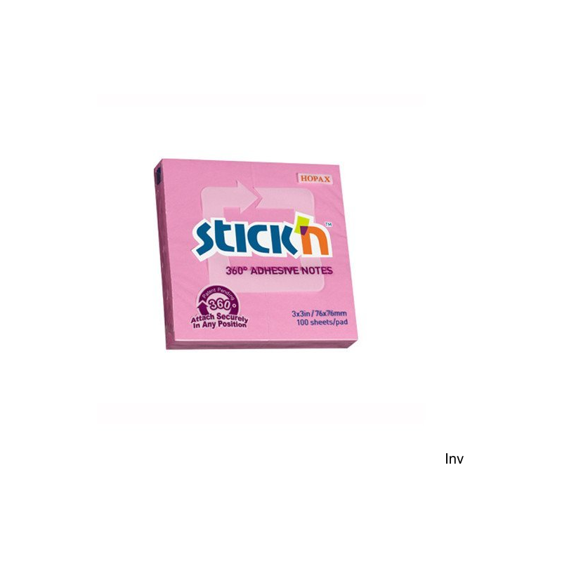 Bloczek samoprzylepny StickN 76x76 mm różowy 100 kartek 360 stopni
