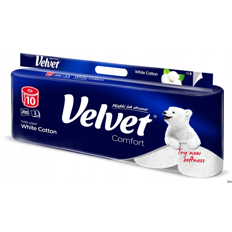 Papier toaletowy Velvet Excellence 3-warstwowy 8 sztuk biały, 200 długich listków, 100% celulozy