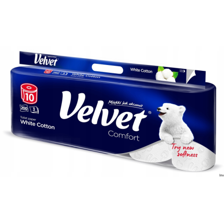 Papier toaletowy Velvet Excellence 3-warstwowy 8 sztuk biały, 200 długich listków, 100% celulozy