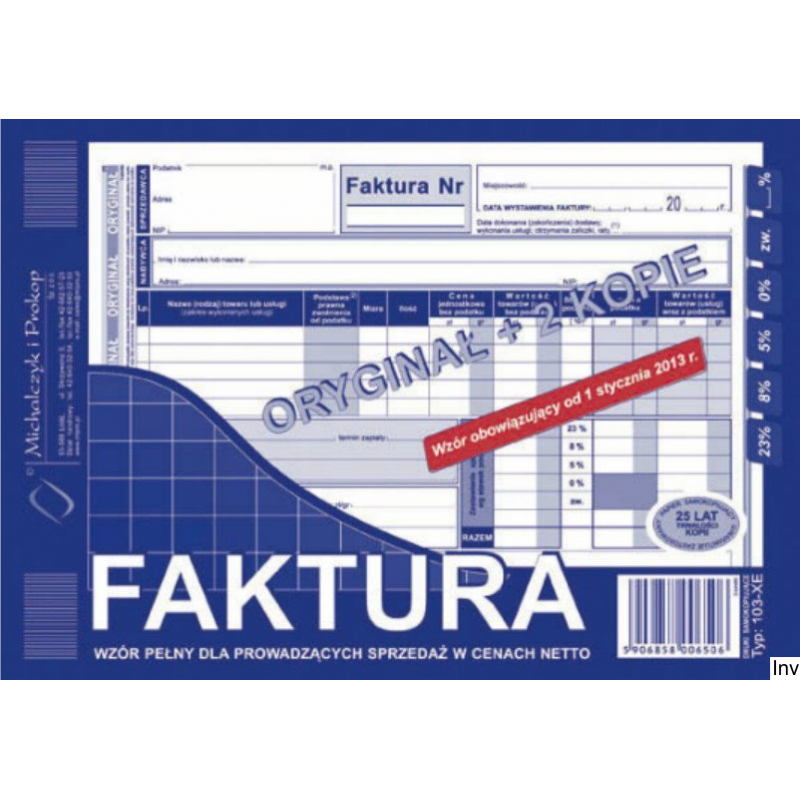 Faktura VAT A5 80 kartek oryginał + 2 kopie Michalczyk i Prokop