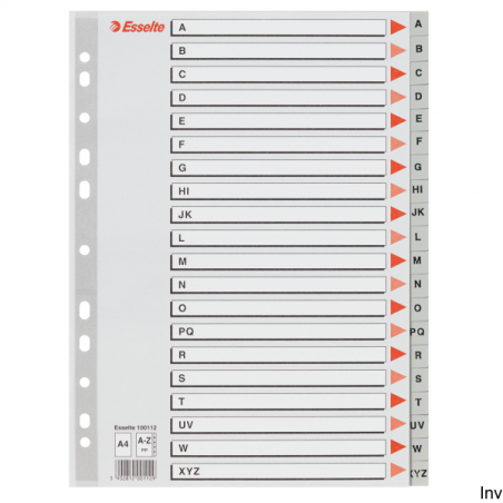 Przekładki plastikowe A4 alfabetyczne Esselte szare PP 225 x 297 mm 1 komplet