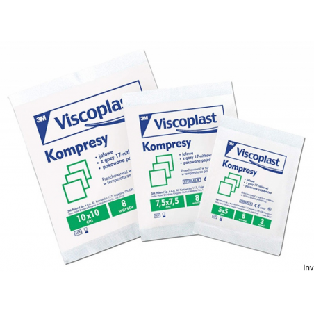 Kompresy gazowe VISCOPLAST, bawełniane 17-nitkowe, 8 warstw, 5x5 cm, 3 sztuki
