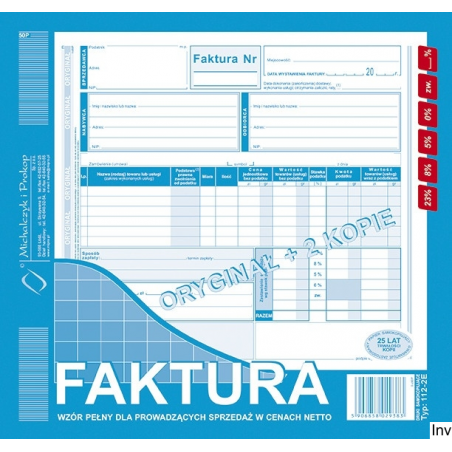 Faktura VAT z osobnym wskazaniem nabywcy i odbiorcy 2/3 A4 Michalczyk i Prokop