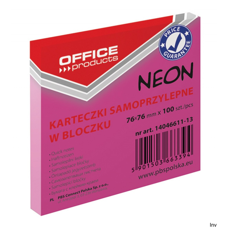 Biella Bloczek samoprzylepny 76x76 mm 100 sztuk różowy neon 70 gsm