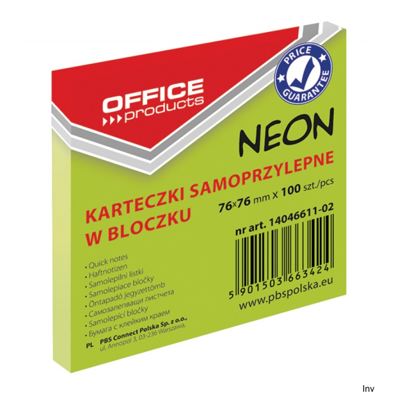 Biella Bloczek samoprzylepny 76x76 mm zielony 100 sztuk 70 gsm
