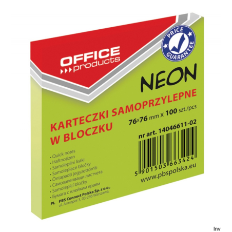 Biella Bloczek samoprzylepny 76x76 mm zielony 100 sztuk 70 gsm