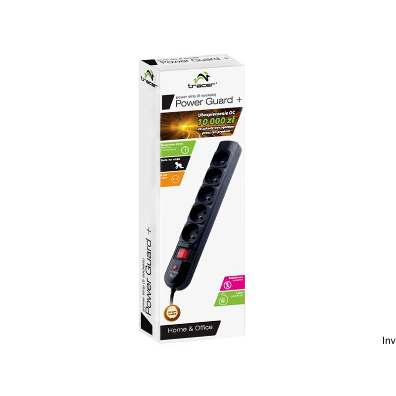 Tracer Listwa PowerGuard 5 gniazd 3m czarna z podświetlanym wyłącznikiem