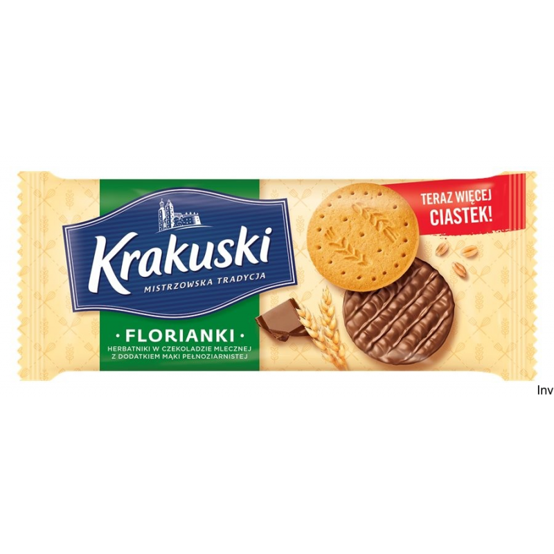 Krakuski Florianki herbatniki w czekoladzie mlecznej 171 g z mąki pełnoziarnistej