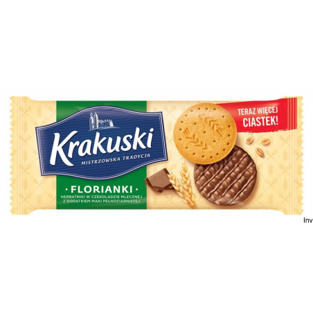 Krakuski Florianki herbatniki w czekoladzie mlecznej 171 g z mąki pełnoziarnistej