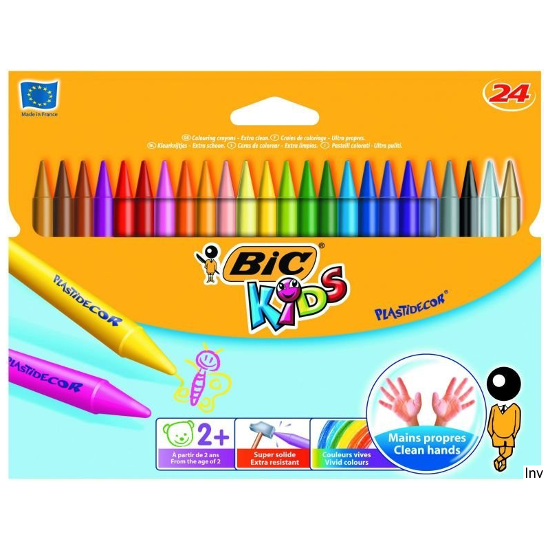 Kredki świecowe BIC Plastidecor 24 kolory dla dzieci powyżej 2 lat, nietoksyczne, odporne na złamanie