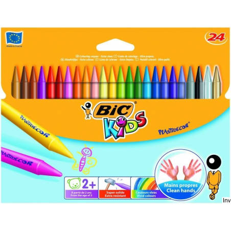 Kredki świecowe BIC Plastidecor 24 kolory dla dzieci powyżej 2 lat, nietoksyczne, odporne na złamanie