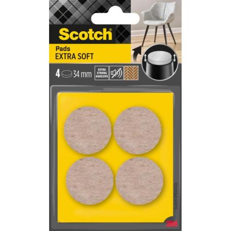 Podkładki z wełny SCOTCH, samoprzylepne, okrągłe, 34mm, 4 szt., beżowe
