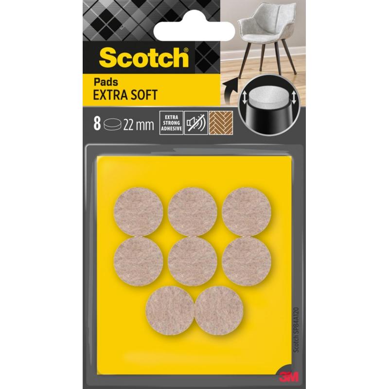 Podkładki z wełny SCOTCH, samoprzylepne, okrągłe, 22mm, 8 szt., beżowe